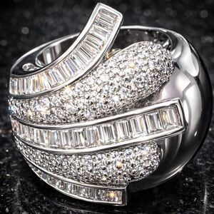 Micro PAVE Channel Set Baguette Cz Diamond statement Cocktail DOME silver Ring